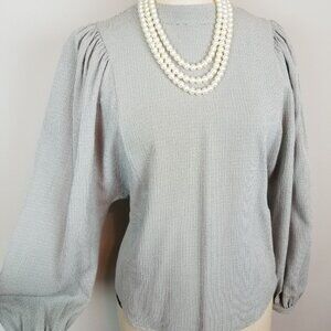 Treasure & Bond Fine Houndstooth Balloon Sleeve Blouse Women's Size Small